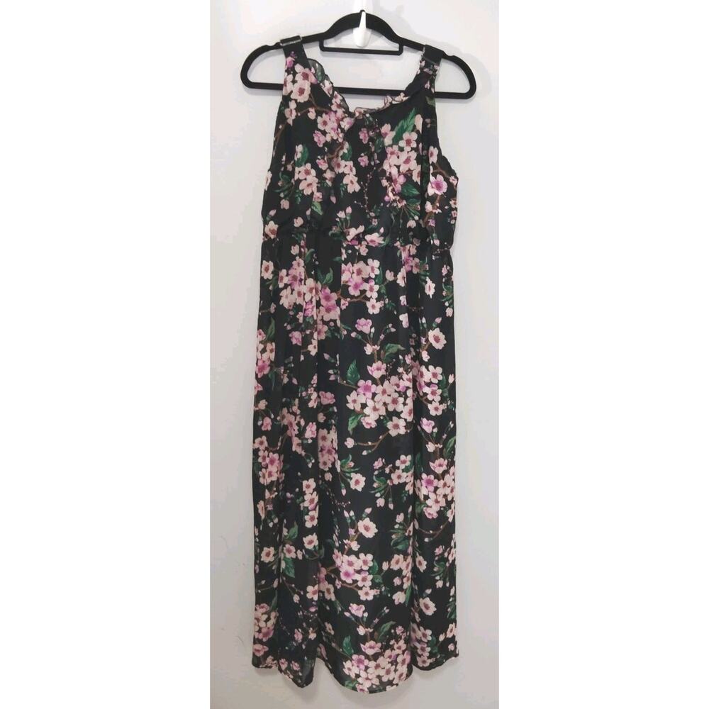 Denim 24/7 Maxi Dress Womens 1 8W Black Pink Floral Boho Botanical Beach